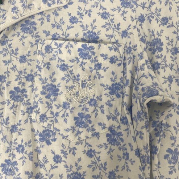 Lauren Ralph Lauren Women's COTTON Blue White Floral PJ Sleep Night Shirt Size S - Picture 9 of 13